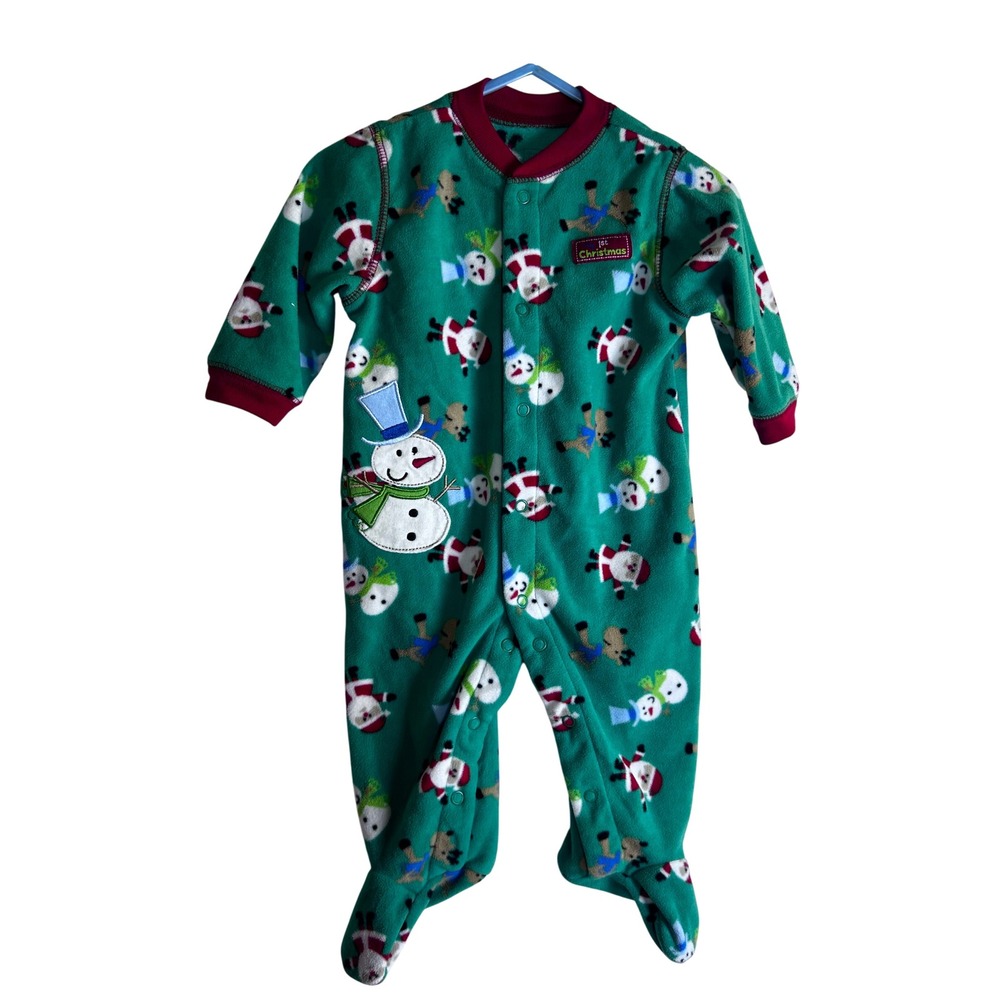 Just One You Carter's Footed Sleeper 6M Green My 1st Christmas Fleece Baby